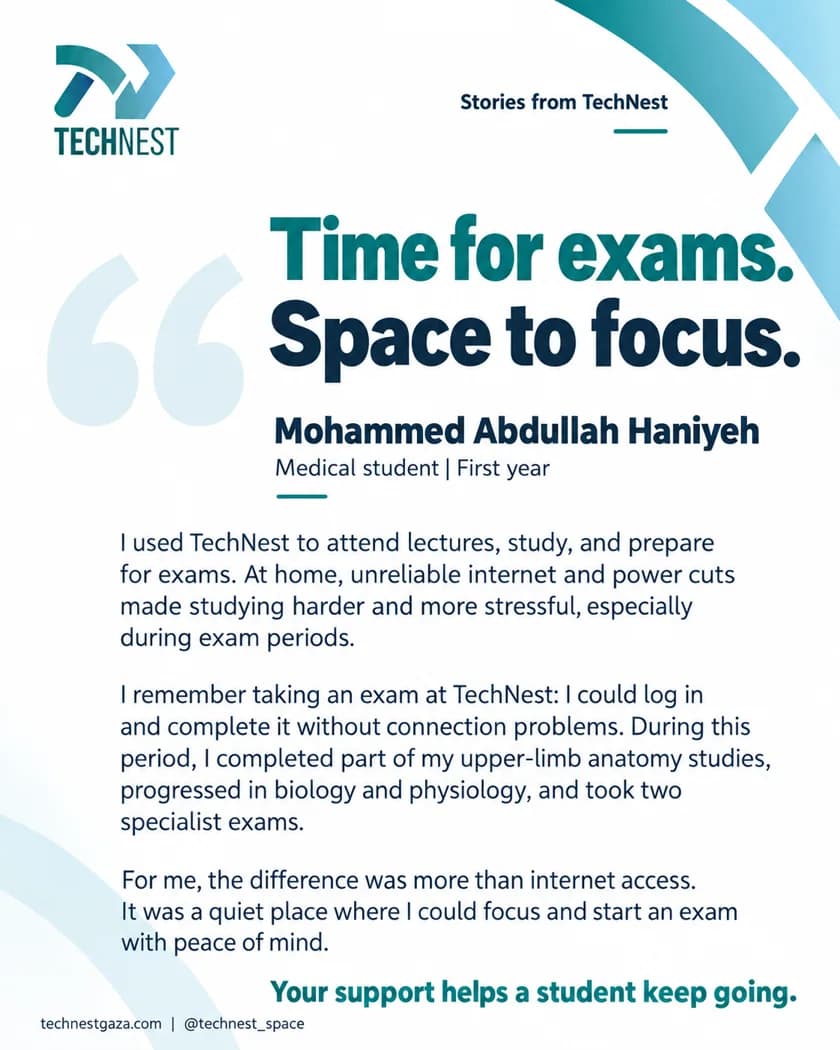 Mohammed Abdullah Haniyeh — Time for exams. Space to focus.