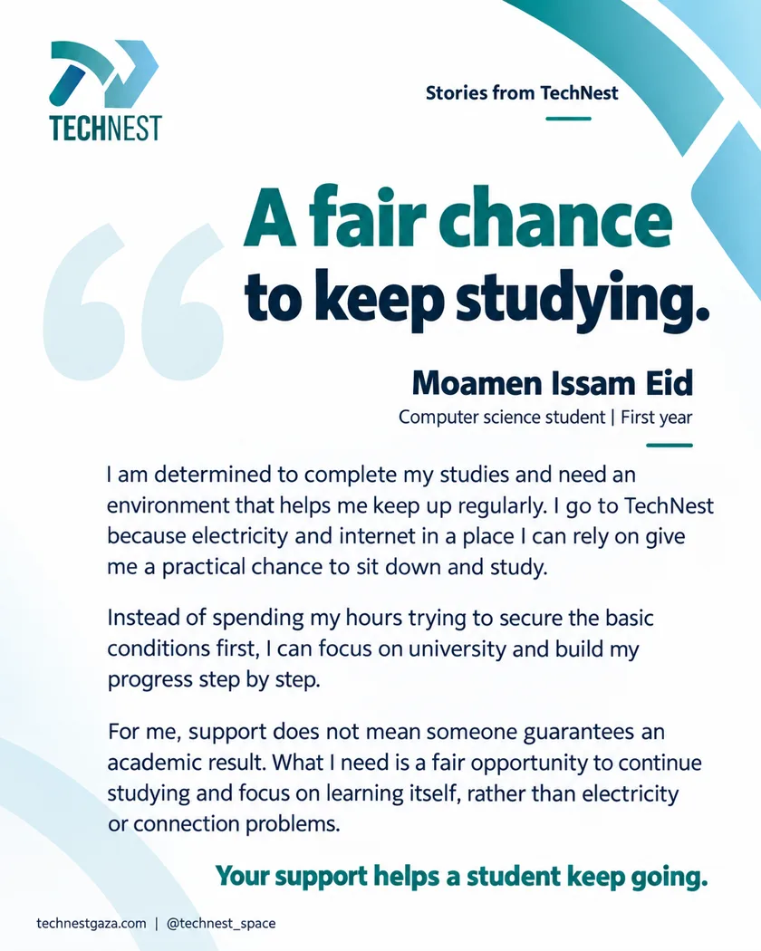 Moamen Issam Eid — A fair chance to keep studying.